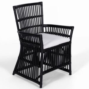 "Bangalow" Resort Style Rattan Cane Black Dining Armchair with White Cushion (RRP $449)