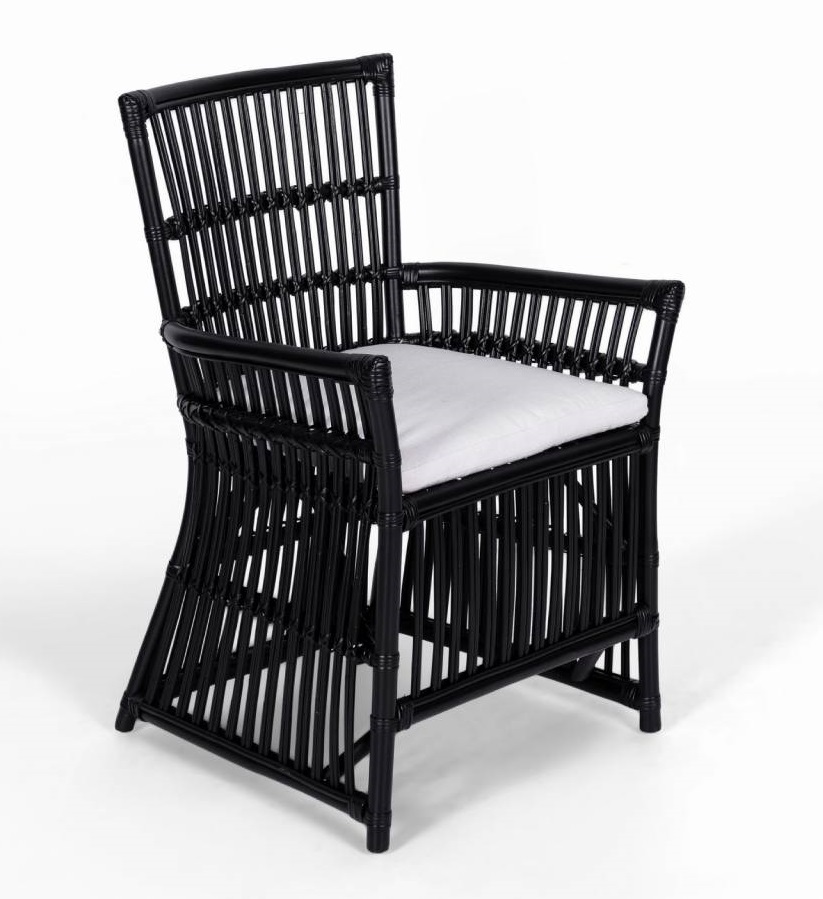 "Bangalow" Resort Style Rattan Cane Black Dining Armchair with White Cushion (RRP $449)