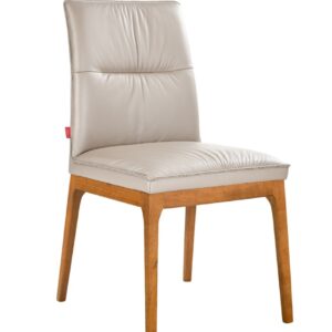 "Lauren" Resort Style Genuine Leather Dining Chair, Light Mocha with Natural timber Legs 48cmW x 59cmD x 90mH (RRP $449)