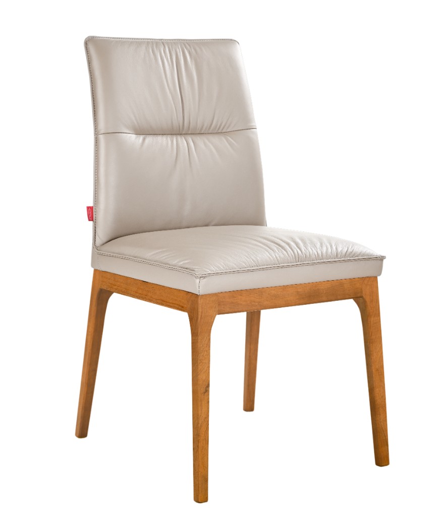 "Lauren" Resort Style Genuine Leather Dining Chair, Light Mocha with Natural timber Legs 48cmW x 59cmD x 90mH (RRP $449)
