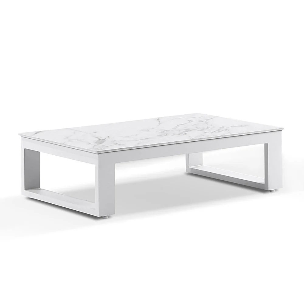 "Hawaii" Hamptons Style Outdoor Aluminium Coffee Table White with Ceramic Top, L120cm x D70cm x H43cm (RRP $899)