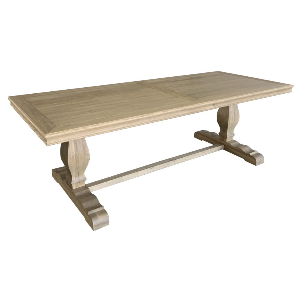 Sophia Hamptons Style Hardwood Timber Dining Table with Pedestal Base, Weathered Oak 240x100x78cm (RRP $4499)