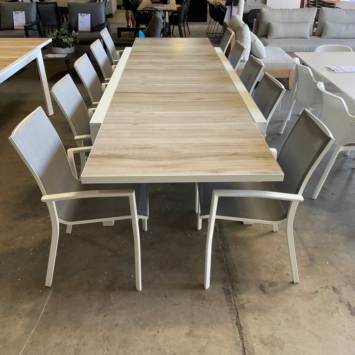 "Paloma" Resort Style Outdoor Tile Top Aluminium Extension Dining Table White, 220cm - 340cmL x 100cmW x 75cmH (RRP $2499) - Image 2