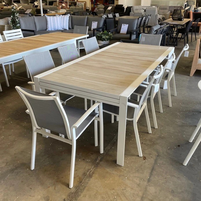 "Paloma" Resort Style Outdoor Tile Top Aluminium Extension Dining Table White, 220cm - 340cmL x 100cmW x 75cmH (RRP $2499) - Image 3