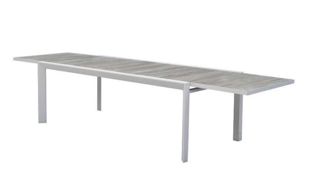 "Paloma" Resort Style Outdoor Tile Top Aluminium Extension Dining Table White, 220cm - 340cmL x 100cmW x 75cmH (RRP $2499)