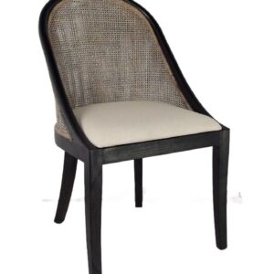 "Maldives" Hamptons Resort Style Rattan Dining Chair Greywash with Black Mindi Timber Frame & Legs (RRP $499)