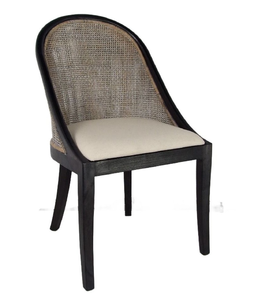 "Maldives" Hamptons Resort Style Rattan Dining Chair Greywash with Black Mindi Timber Frame & Legs (RRP $499)