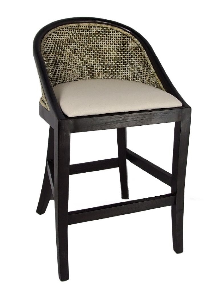 "Maldives" Hamptons Resort Style Barstool Blackwash Rattan with Black Timber Frame & Legs (RRP $549)