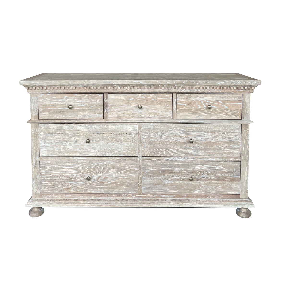 "South Hampton" Hamptons Style Solid Oak Timber 7 Drawer Chest, Whitewashed Oak 152cmW x 46cmD x 91cmH (RRP $2999) - Image 2