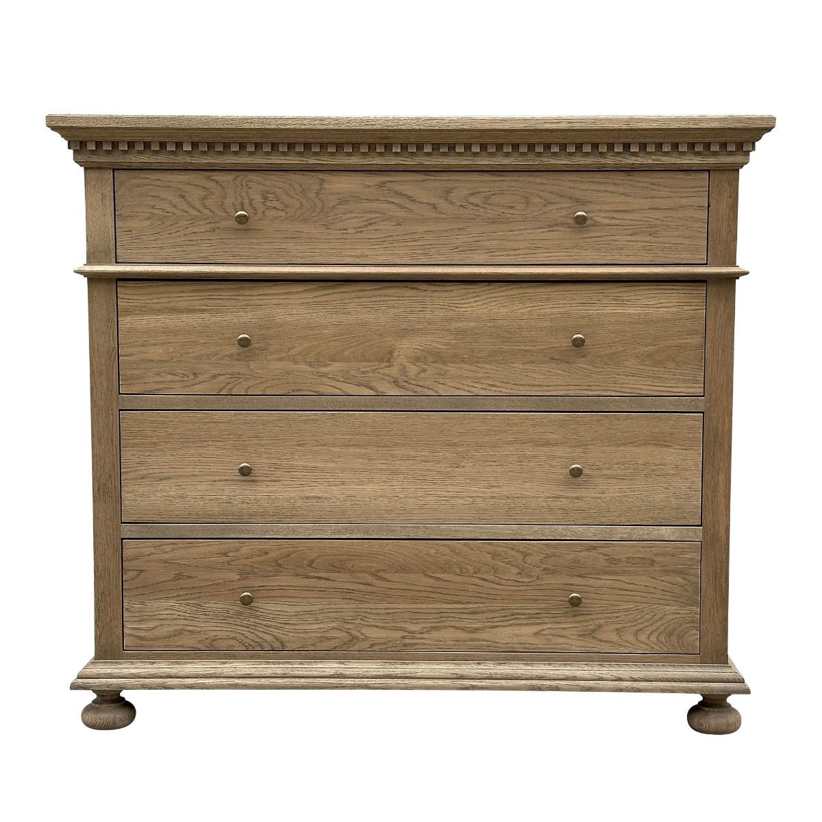 "South Hampton" Hamptons Style Solid Oak Timber 4 Drawer Tallboy, Dark Oak 125cmW x 50cmD x 110cmH (RRP $2799)