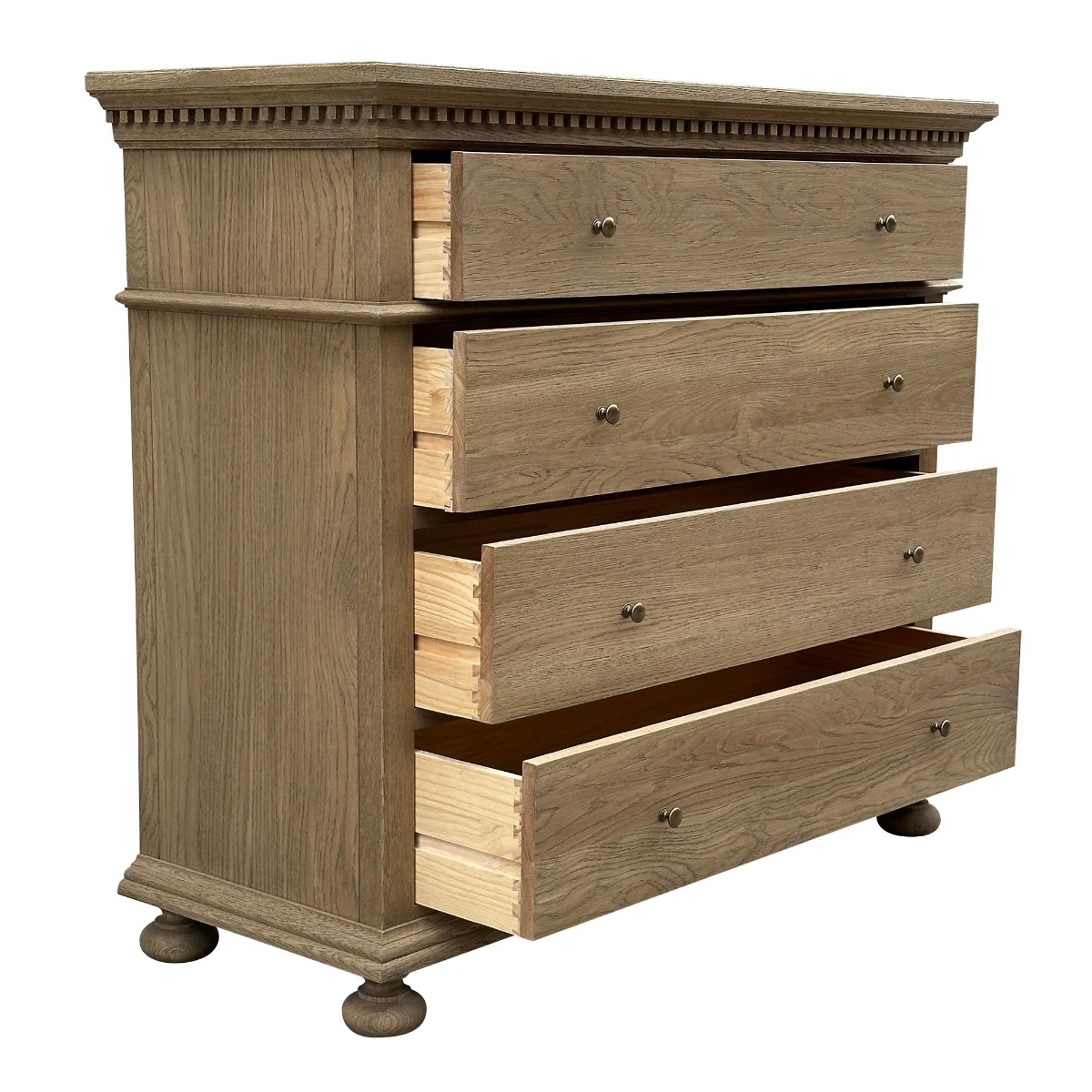 "South Hampton" Hamptons Style Solid Oak Timber 4 Drawer Tallboy, Dark Oak 125cmW x 50cmD x 110cmH (RRP $2799) - Image 3