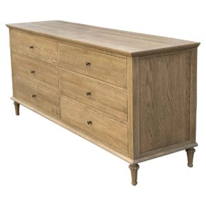 "Hampshire" Hamptons Style Solid Timber 6 Drawer Dresser, Dark Oak 183cmW x 53cmD x 84cmH (RRP $2999)