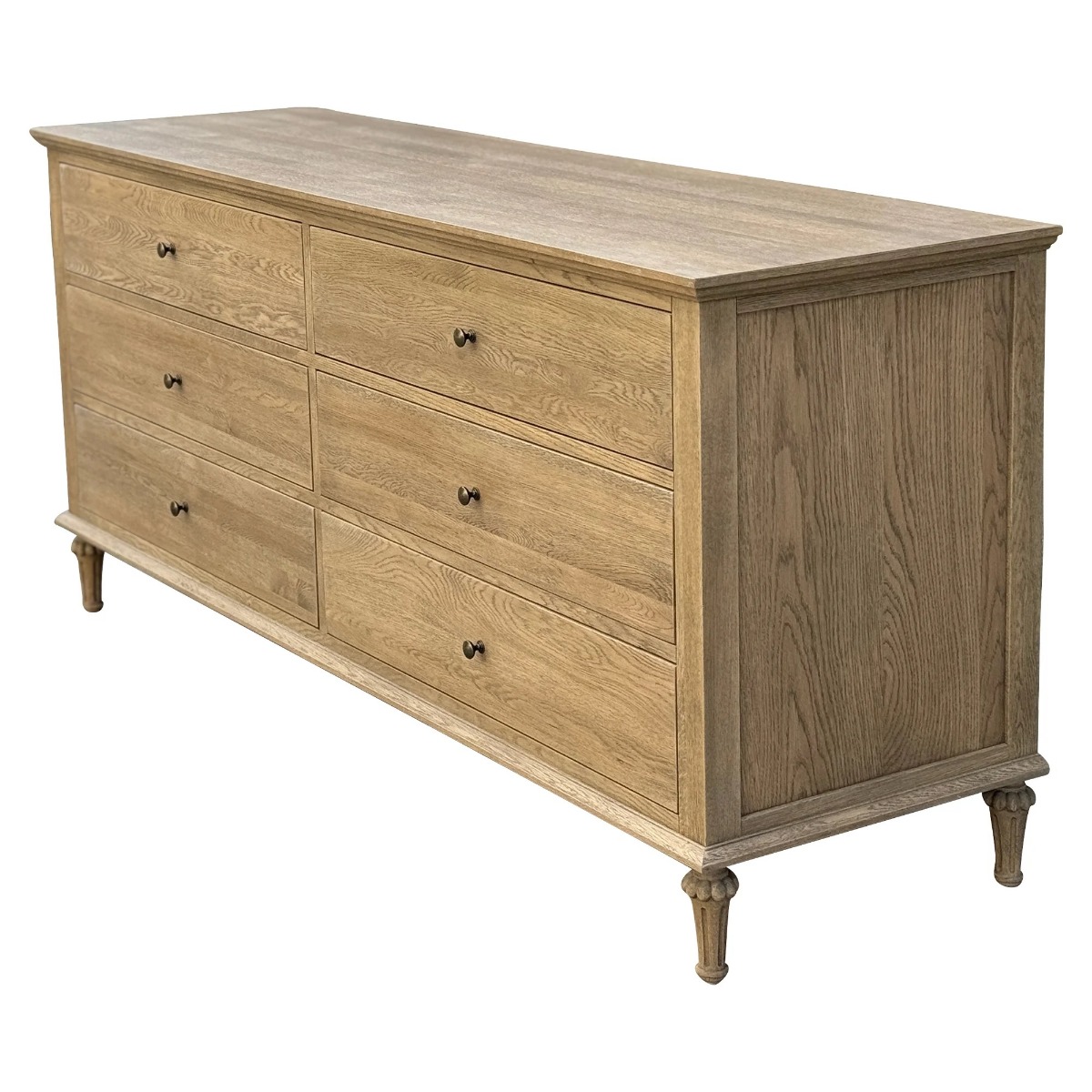 "Hampshire" Hamptons Style Solid Timber 6 Drawer Dresser, Dark Oak 183cmW x 53cmD x 84cmH (RRP $2999)