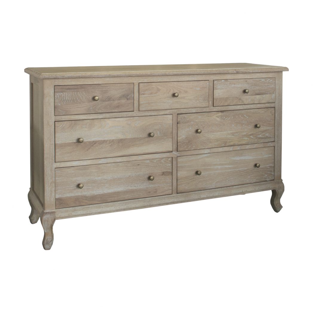 "Adele" Hamptons Style Solid Oak Timber 7 Drawer Chest, Whitewashed Oak 140cmW x 47cmD x 85cmH (RRP $2799) - Image 2