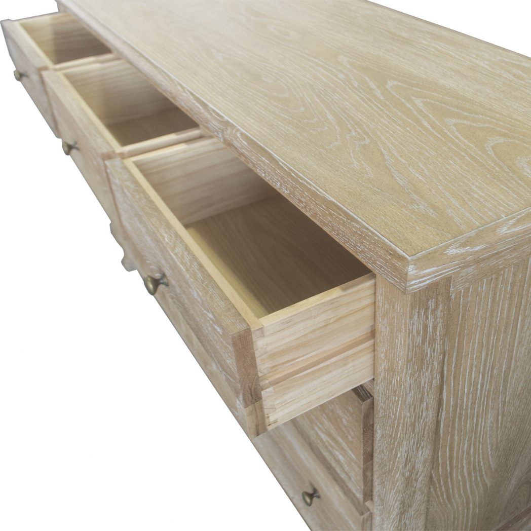 "Adele" Hamptons Style Solid Oak Timber 7 Drawer Chest, Whitewashed Oak 140cmW x 47cmD x 85cmH (RRP $2799) - Image 3