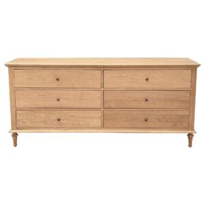 "Hampshire" Hamptons Style Solid Timber 6 Drawer Dresser, Natural Oak 183cmW x 53cmD x 84cmH (RRP $2999)