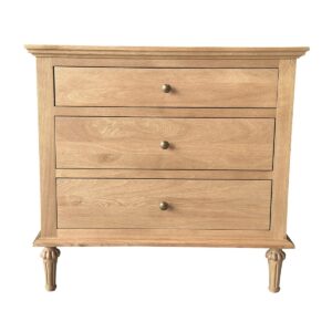 "Hampshire" Hamptons Style Solid Timber 3 Drawer Bedside Table, Natural Oak 75cmW x 49cmD x 71cmH (RRP $1499)