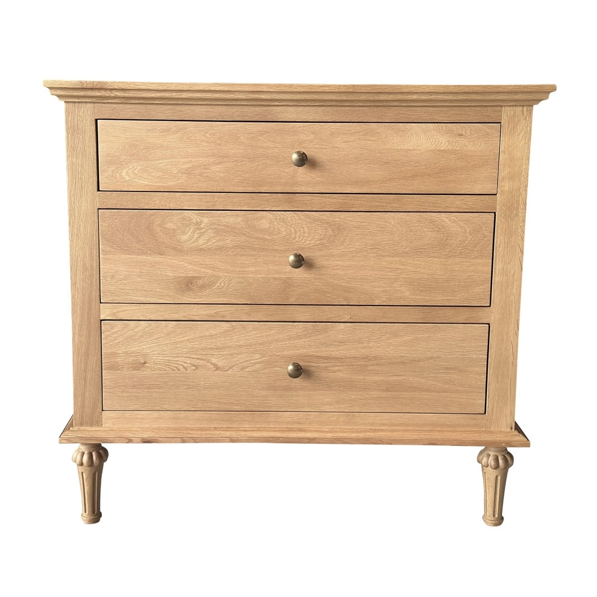 "Hampshire" Hamptons Style Solid Timber 3 Drawer Bedside Table, Natural Oak 75cmW x 49cmD x 71cmH (RRP $1499)