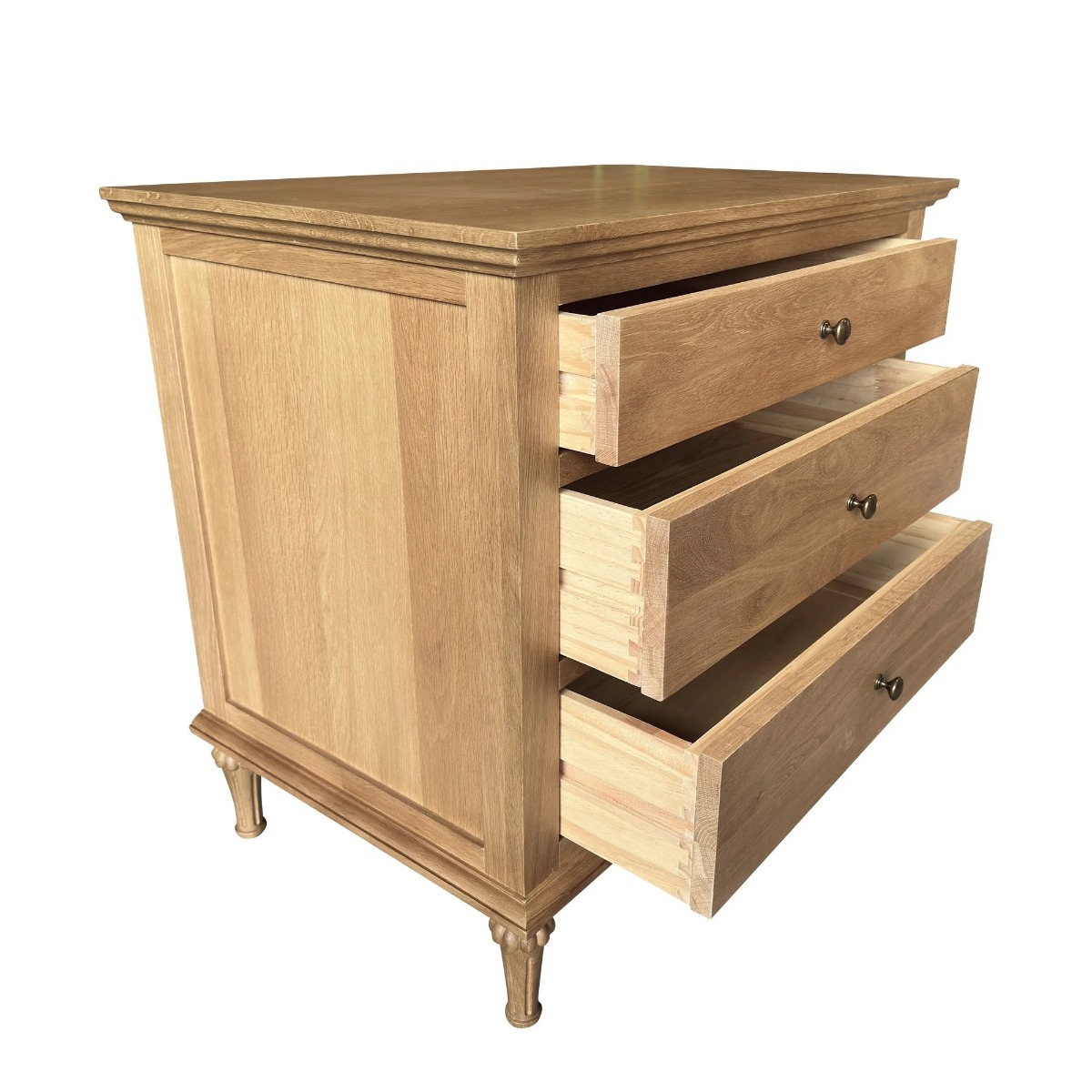 "Hampshire" Hamptons Style Solid Timber 3 Drawer Bedside Table, Natural Oak 75cmW x 49cmD x 71cmH (RRP $1499) - Image 3
