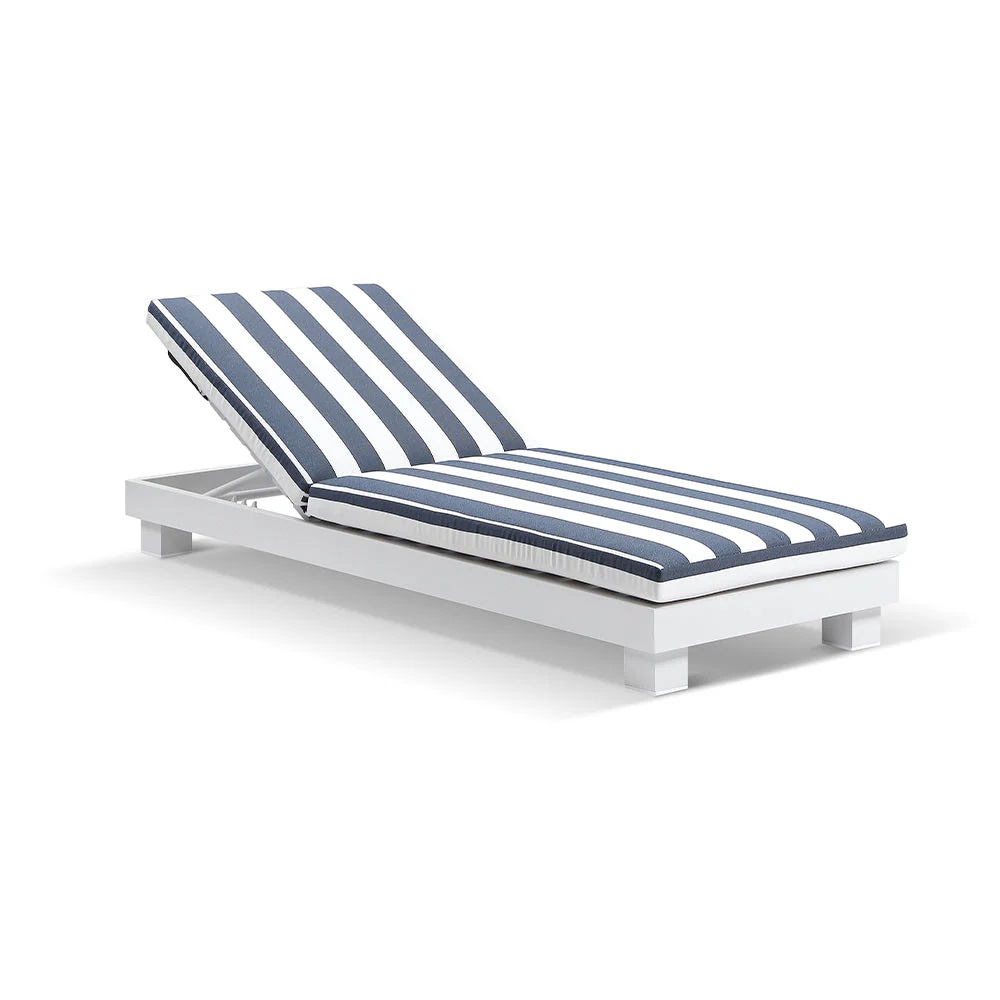 "Hawaii" Hamptons Style Aluminium Sun Lounge in White with Navy & White Stripe Cushions