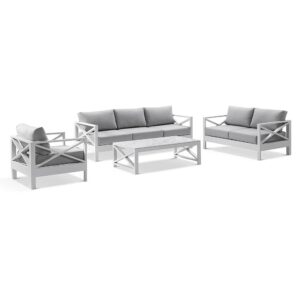wp-image-tigress-44911.jpg "Montego Bay" Hamptons Style Outdoor Aluminium 4 Piece 3+2+1 Seater Lounge Setting, White with Olefin Grey Cushions (RRP $4999)
