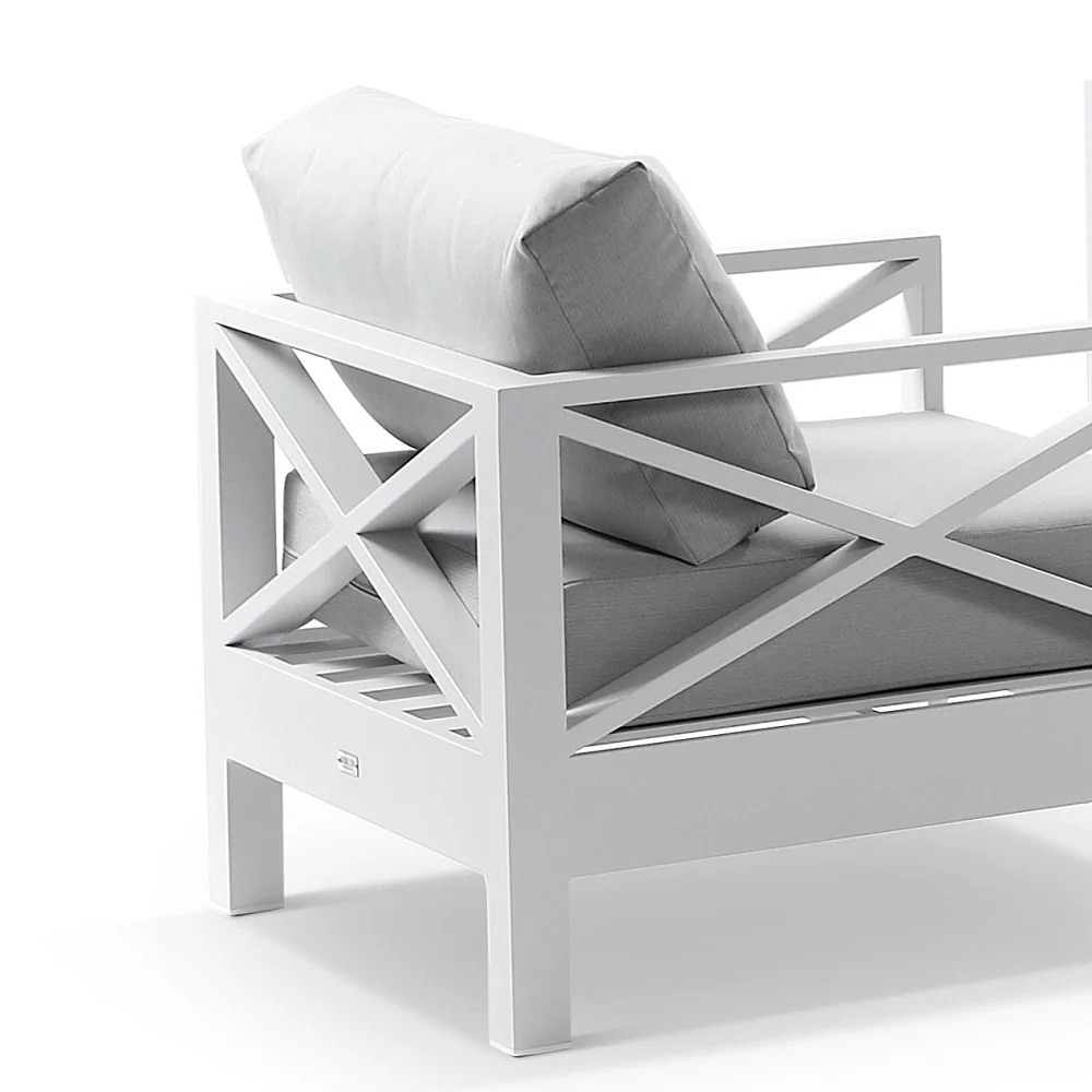 "Montego Bay" Hamptons Style Outdoor Aluminium 4 Piece 3+2+1 Seater Lounge Setting, White with Olefin Grey Cushions (RRP $4999) - Image 3