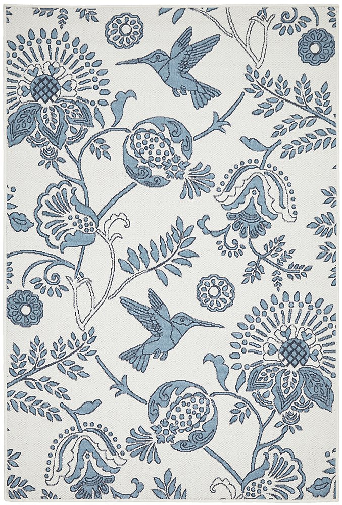 "Seaside" Hamptons Style Outdoor/Indoor Rug, White & Navy