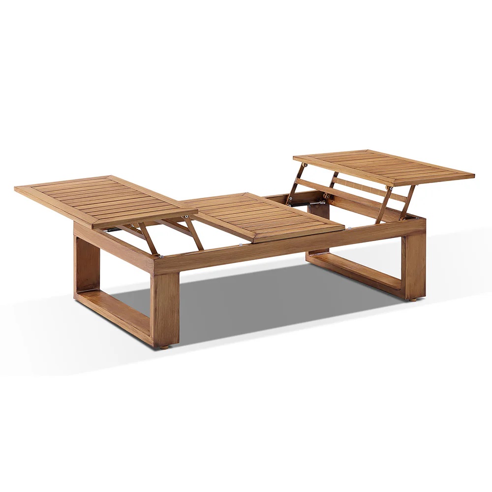 "Hawaii" Hamptons Style Outdoor Lift Up Aluminium Coffee Table in Teak Look, L120cm x D70cm x H36cm - Image 2