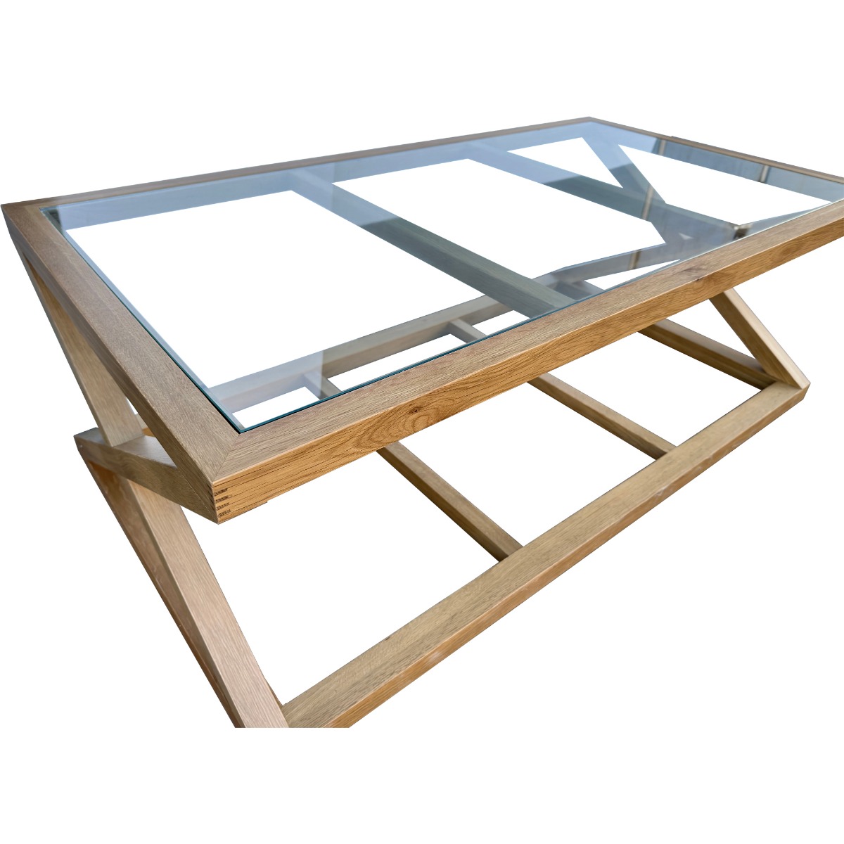 "Mirage" Hamptons Style Solid Oak Timber Glass Top Coffee Table, Natural Oak (RRP $1499) - Image 2
