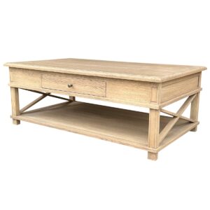 "Noosa" Hamptons Style Solid Timber Coffee Table, Weathered Oak 120cmW x 70cmD x 45cmH (RRP $1699)