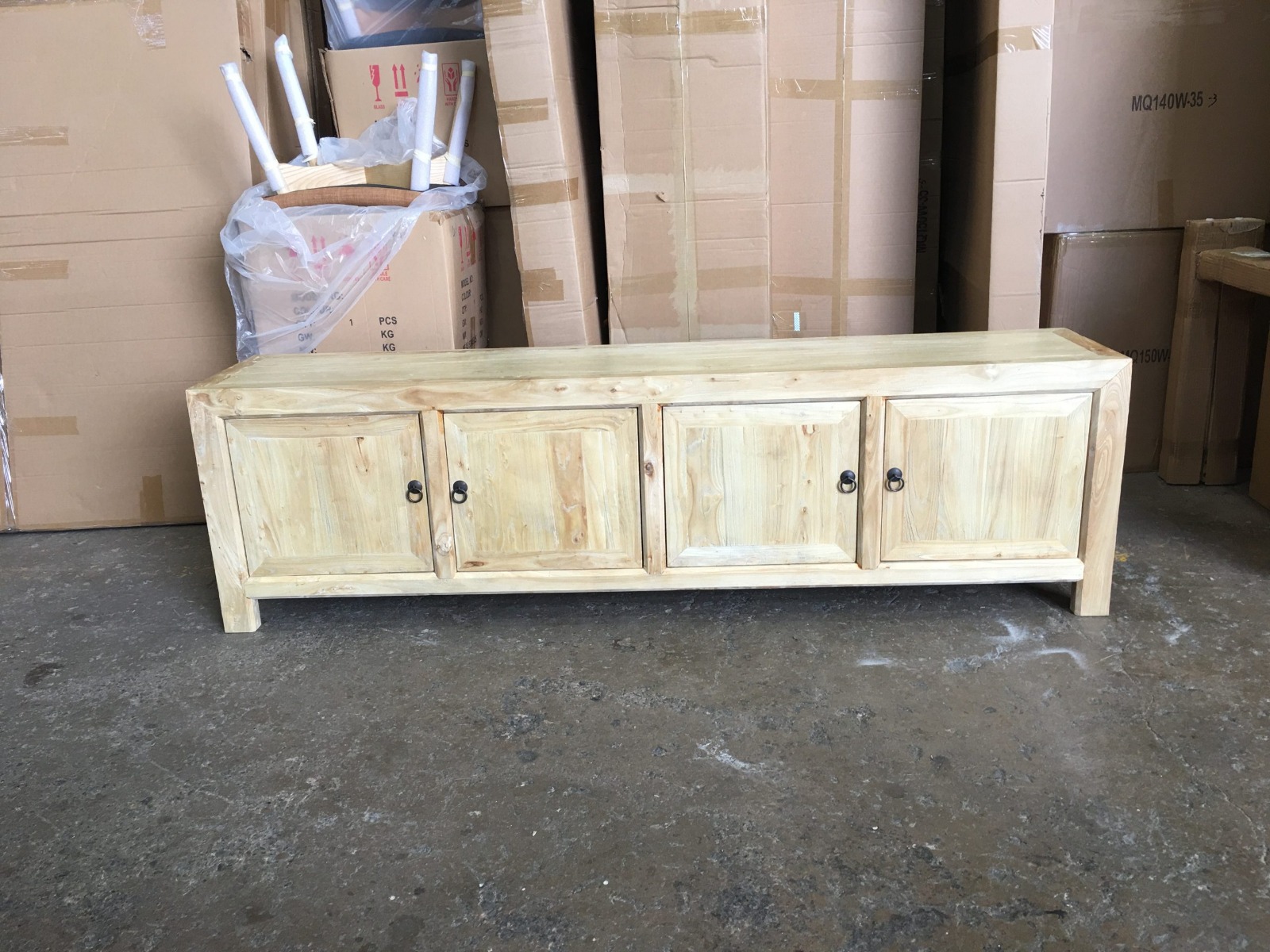 "Kingscliff" Recycled Elm Timber 4 Door TV Entertainment Unit, 200cm x 40cm x 58cm (RRP $1999) - Image 4
