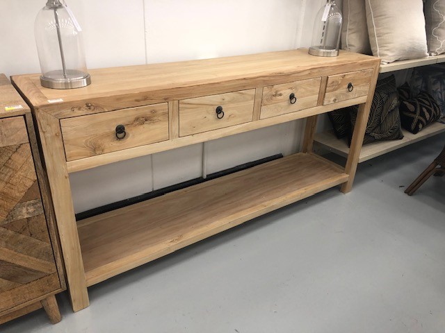 "Kingscliff" Recycled Elm Timber 4 Drawer Hall Table, 174cm x 40cm x 84cm (RRP $1999)