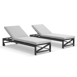wp-image-tigress-45113.jpg "Montego Bay" Hamptons Style Aluminium Set of 2 Sun Lounges Charcoal Light Grey Cushions with wheels (RRP $3499)