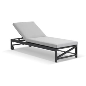 "Montego Bay" Hamptons Style Aluminium Sun Lounge Charcoal Light Grey Cushions with wheels (RRP $1999)