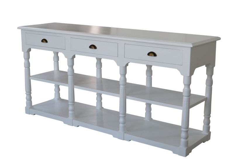 "Southport" Hamptons Style Oak Timber Console Hall Table, Matt White 180cmW x 50cmD x 85cmH (RRP $2499)