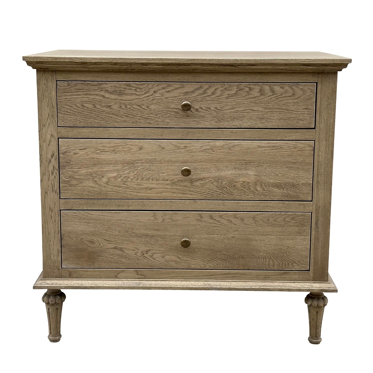 "Hampshire" Hamptons Style Solid Timber 3 Drawer Bedside Table, Dark Oak 75cmW x 49cmD x 71cmH (RRP $1299)