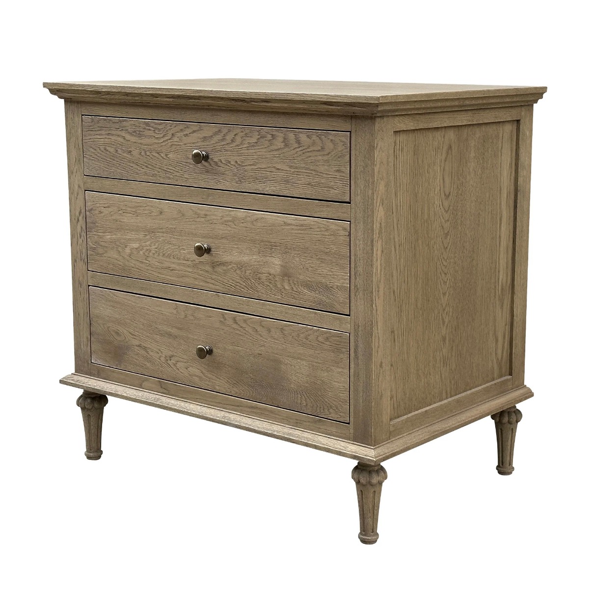 "Hampshire" Hamptons Style Solid Timber 3 Drawer Bedside Table, Dark Oak 75cmW x 49cmD x 71cmH (RRP $1299) - Image 2