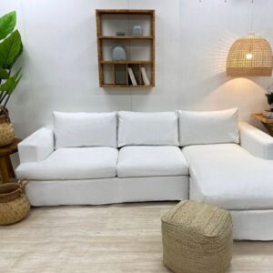 wp-image-tigress-45210.jpg "Southampton" Hamptons Style Fabric 3 Seater Chaise Sofa Lounge Feather Filled with Removable Slip Covers, White (RRP $4499)