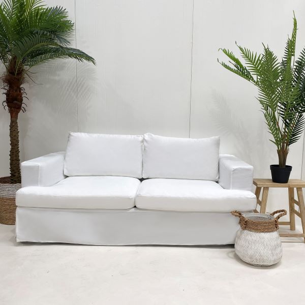 "Southampton" Hamptons Style Fabric 2.5 Seater Sofa Bed Lounge Feather Filled with Removable Slip Covers, White (RRP $3499)