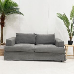 "Southampton" Hamptons Style Fabric 2.5 Seater Sofa Bed Lounge Feather Filled with Removable Slip Covers, Hamptons Grey (RRP $3499)