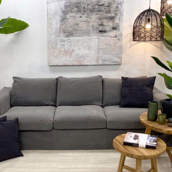"Southampton" Hamptons Style Fabric 3 Seater Sofa Lounge Feather Filled with Removable Slip Covers, Hamptons Grey (RRP $3499)