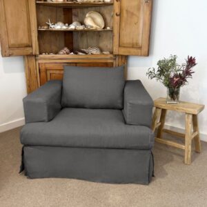 wp-image-tigress-45237.jpg "Southampton" Hamptons Style Fabric Armchair Feather Filled with Removable Slip Covers, Hamptons Grey (RRP $2499)