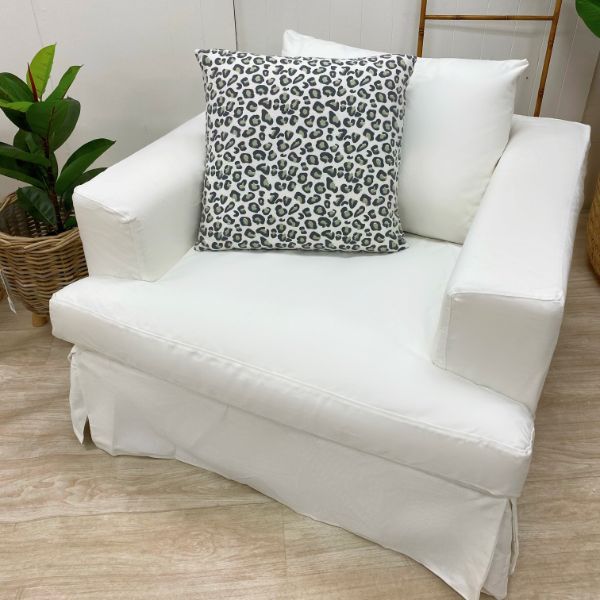 "Southampton" Hamptons Style Fabric Armchair Feather Filled with Removable Slip Covers, White (RRP $2499) - Image 2