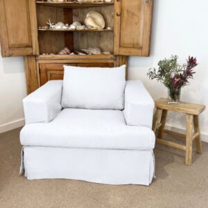 wp-image-tigress-45240.jpg "Southampton" Hamptons Style Fabric Armchair Feather Filled with Removable Slip Covers, White (RRP $2499)