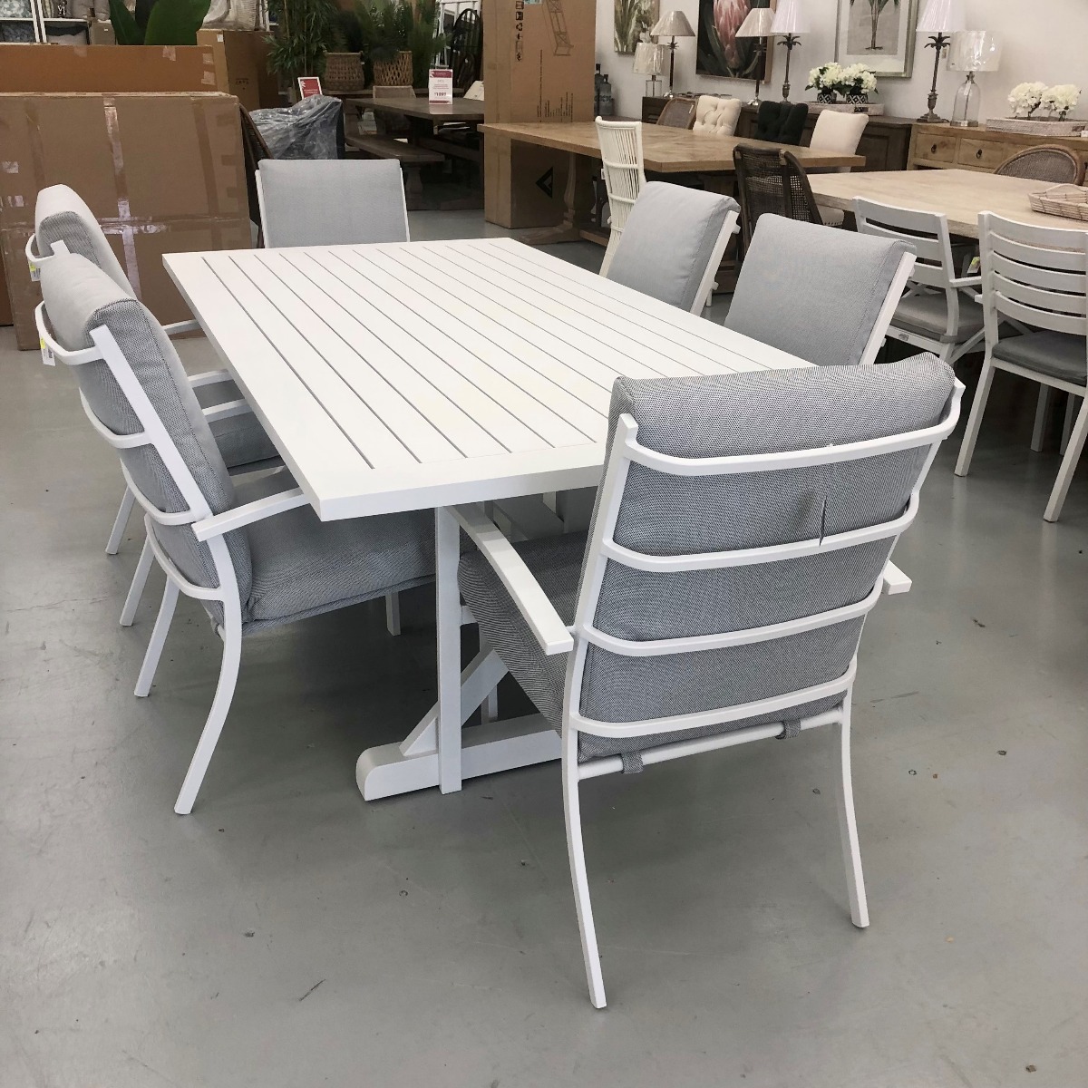 "Santorini" Resort Style Outdoor Package with Aluminium Dining Table in White 220x110cm & 6 High Back Dining Chairs (RRP $3499) - Image 2