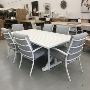 wp-image-tigress-45257.jpg "Santorini" Resort Style Outdoor Package with Aluminium Dining Table in White 220x110cm & 6 High Back Dining Chairs (RRP $3499)