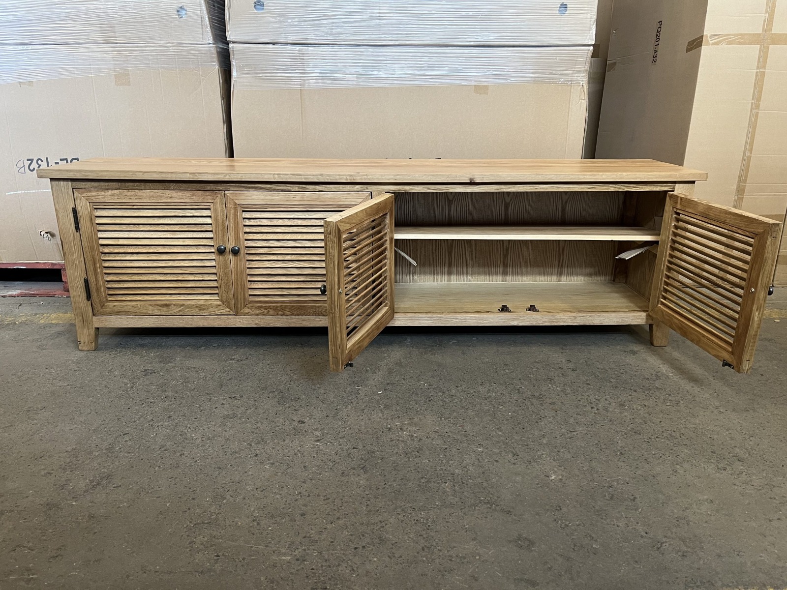 "Palm Beach" Coastal Style 4 Door Entertainment TV Unit Oak, 200cm x 40cm x 58cmH (RRP $2999) - Image 3
