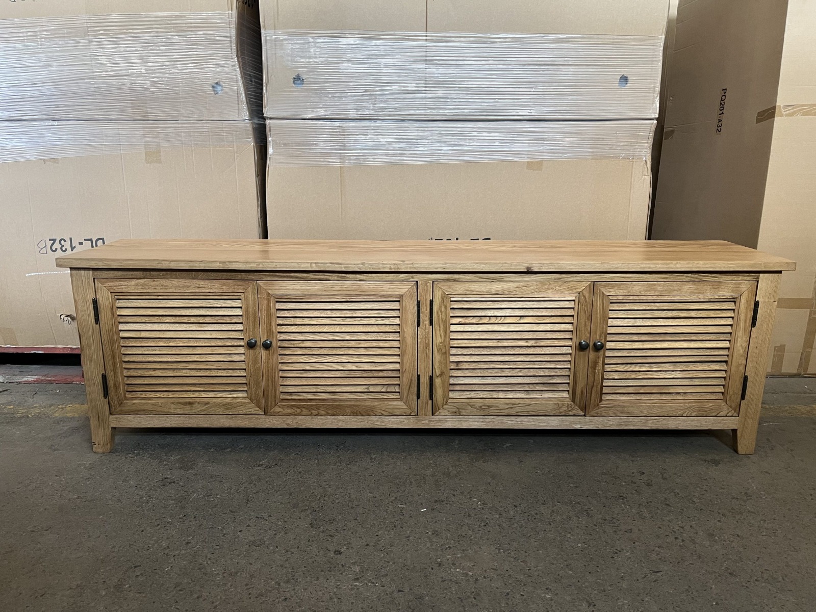 "Palm Beach" Coastal Style 4 Door Entertainment TV Unit Oak, 200cm x 40cm x 58cmH (RRP $2999) - Image 2