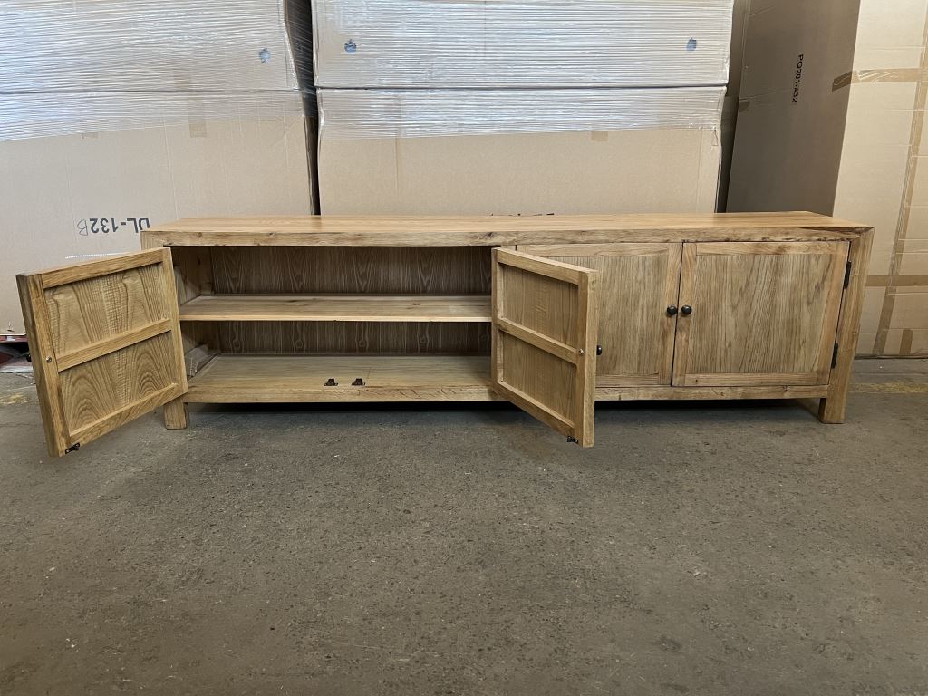 "Bahamas" Hamptons Style Oak 4 Door Entertainment TV Unit, 200cm x 40cm x 58cmH (RRP $2099) - Image 2
