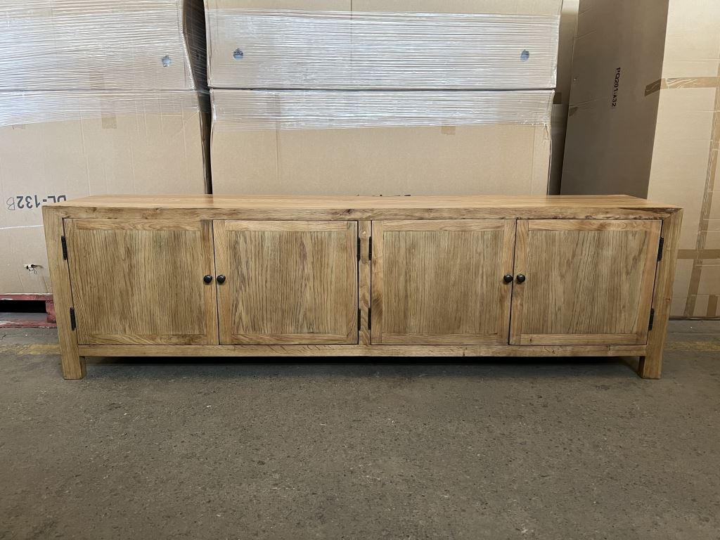 "Bahamas" Hamptons Style Oak 4 Door Entertainment TV Unit, 200cm x 40cm x 58cmH (RRP $2099) - Image 3